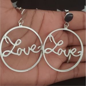 Trendy Circle Silver Hollow Love Earrings